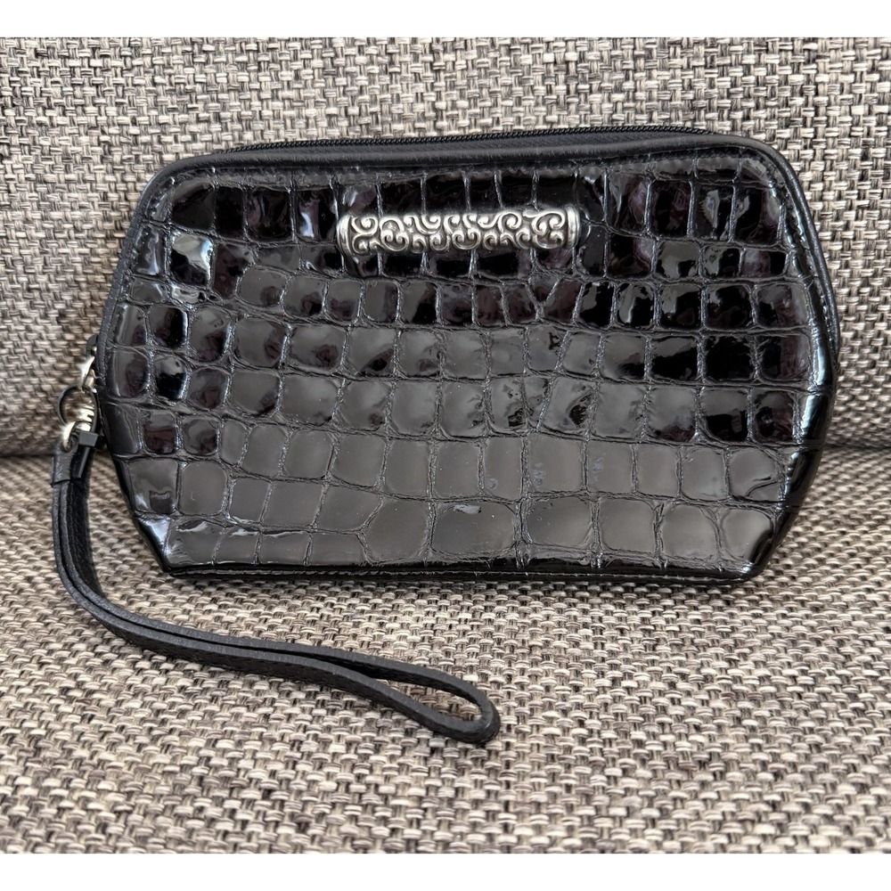 Brighton Black Genuine Patent Leather Croc Pattern Clutch Accessory Wristlet